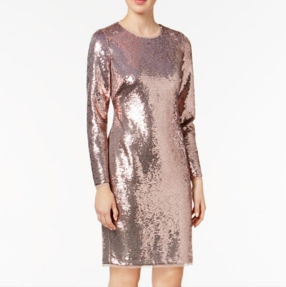 Calvin klein metallic rose gold sequin formal midi dress - Picture 15 of 15